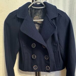Guess Navy Pea Coat with Button Detail